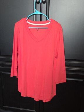 Isaac Mizrahi Coral Red V-Neck Long Sleeve Top